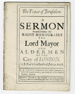 SELTEN 1698 1. AUFLAGE DER FRIEDEN VON JERUSALEM: EINE PREDIGT von R. WYKES - Bild 1 von 2