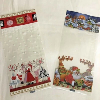 WRAPPINGS AND BOWS Christmas Cellophane Bags Gift Bag Santa / Snowy Christmas Choose Design & Qty