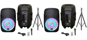2 MR DJ PBX4200PKG 15" PA DJ 3000W Bluetooth Karaoke Speaker LED + Speaker Stand - Picture 1 of 10