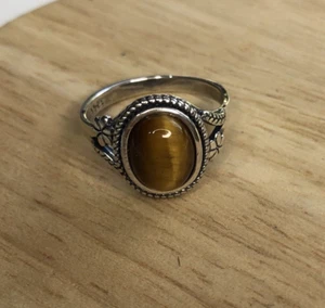 Kopen Australia | Silver Plated Tigers Eye Ring Size S | 9 1/4 Gypsy Whimsygoth - Picture 1 of 9