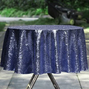Navy Blue 50 inch Round Sequin Tablecloth Glitter Table Cloth Seamless Shiny ... - Picture 1 of 7