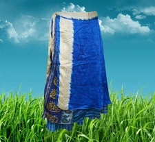 Womens Recycled Sari Wrap Skirt, Magic WrapSkirt Blue Boho Hippy Gypsy One size