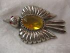 Vintage Silver Tin Thunderbird Emblem With Amber Color Cabochon Belly