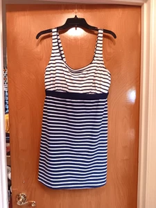 Lands End Tankini Swim Top 12DDD Underwaire Bra Cups Blue White Stripes Long - Picture 1 of 16