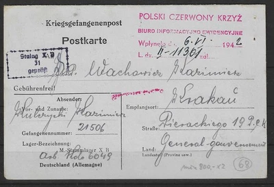 Kriegsgefangenenpost Karte Stalag X B n. Krakau/Generalgouvernement1942 #1105625 - Bild 1 von 2