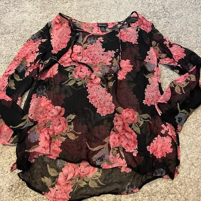 Vintage Lane Bryant Blouse 14/16 Silk Blouse Tunic Floral Y2K Whimsigoth Floral - Image 1 of 4