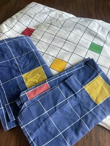 VTG JCPenney Full bed skirt + 2 pillow cases 80s 90s geometric grid colorblock - Picture 1 of 5