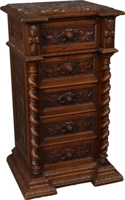 Antigua mesita de noche de roble francés 1880 con tapa de mármol Foto 1 de 4