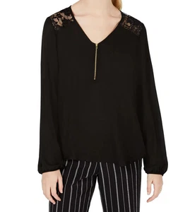 BCX Lace Yoke Zippered Neck Top Juniors Size XX-Small - Picture 1 of 1