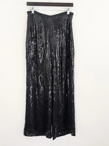 Neiman Marcus Exclusive Black Sequin Wide Leg Pants Sz 8 Formal Evening Party - Picture 1 of 5