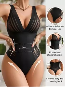 Women's Casual Seamless Shaping One-Piece Bodysuit in Black SIZE XL - Picture 1 of 8