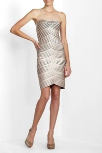 NUEVO VESTIDO BCBGMAXAZRIA CHAMPÁN SATÉN BEBIDA SIN TIRANTES PCS6G715/AM260 TALLA 0 - Imagen 1 de 2