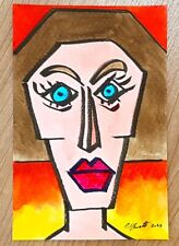 CHRIS ZANETTI Original Watercolor Painting Woman Portrait Art Female 6"X4 Signed