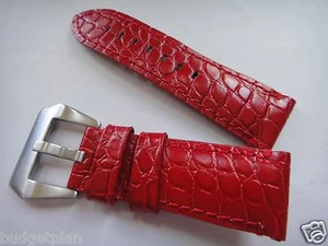 24mm or 22mm Genuine Leather Band Strap bracelet shinny RED (FITS) Panerai - Picture 1 of 2