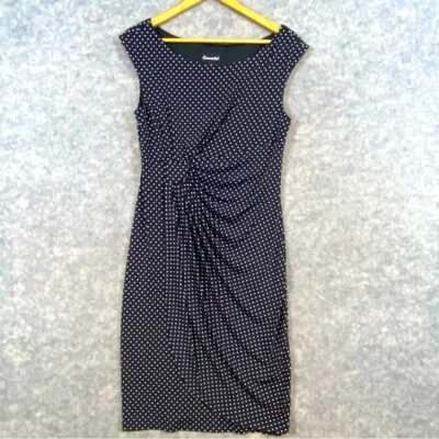 Vestido Vaina Connected 10 Negro Blanco Lunares Sin Mangas Acanalado Hasta la Rodilla Foto 1 de 4