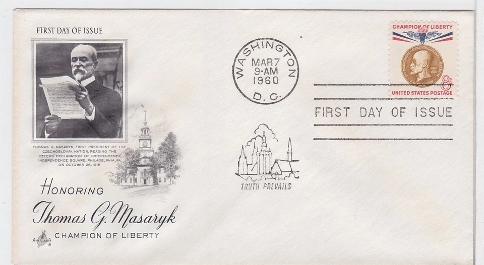 TurtlesTradingPost - Thomas G. Masaryk 1960 #1148  Artcraft Cachet FDC - Image 1 of 1