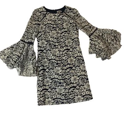 Vestido Chelsea28 Azul Marino Blanco Encaje Manga Campana Floral Línea A Para Mujer Talla 4 Foto 1 de 4