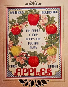 Kreuzstich MUSTER ÄPFEL Sampler Apple A Day Keeps the Doctor Away Herbstmotiv - Bild 1 von 5