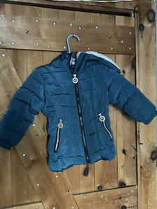 Kids Size 4 DKNY Warm Jacket Winter Coat Teal Color Faux Fur - Picture 1 of 8