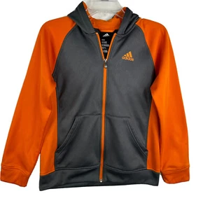 Adidas Unisex Youth Size Large 14/16 Full Zip Jacket Hooded Orange & Gray - Picture 1 of 7