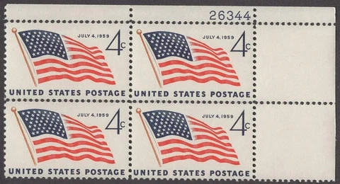 Scott # 1132 - US Plate Block Of 4 - 49 Star Flag -  MNH - 1959 Cover