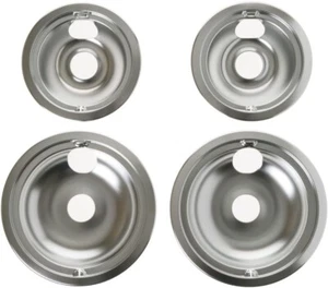 4 GE Hotpoint Chrome Stove Drip Pans Electric Burner Covers Top Replacement Set - Picture 1 of 8
