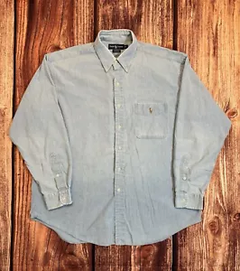 Vintage Polo Ralph Lauren Shirt Men's Large Blue Long Sleeve Button Up Denim - Picture 1 of 12