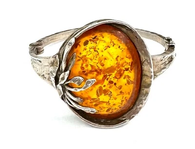 Vintage Armreif Perli 835er Silber + Bernstein-Cabochon oval - Bild 1 von 4