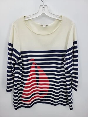 Suéter Coldwater Creek Mujer Plus 1X Azul Marfil Rayas Velero Náutico Foto 1 de 4