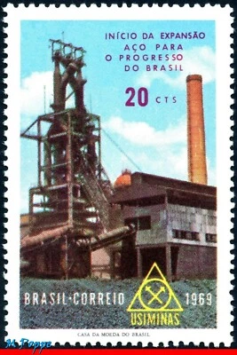 1139 BRASIL 1969 EXPANSIÓN DE LA INDUSTRIA SIDERÚRGICA, PLANTA DE FUNDICIÓN, MI# 1232 C-652 MNH Foto 1 de 2