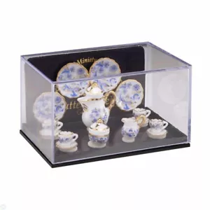 Juego de café azul y dorado en miniatura para casa de muñecas Reutter - Imagen 1 de 2
