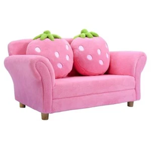 Kids Strawberry Armrest Chair Sofa with 2 Cute Strawberry Pillows-Pink - Color: - Picture 1 of 6