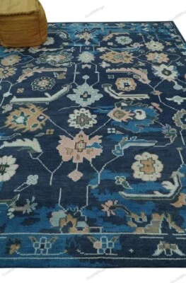 Blue, Camel and Ivory Traditional Oriental Oushak Wool Area Rug 4x6, 5x8, 8x10 . - Image 1 of 4