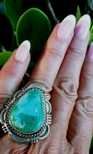Anillo Nativo Americano Navajo Turquesa y Plata de Ley Hecho a Mano Talla 7 Firmado - Imagen 1 de 11