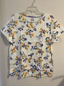 Croft Barrow Womens 2XL White Floral Classic Cotton Tee Shirt NWT! A2671 - Picture 1 of 2