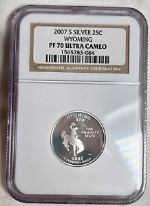 2007-S Silver Wyoming NGC PF70 Ultra Cameo 50 States Washington Quarter Perfect! - Picture 1 of 2
