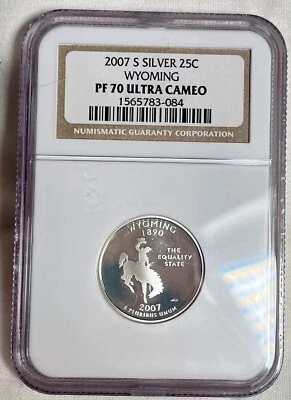 2007-S Silver Wyoming NGC PF70 Ultra Cameo 50 States Washington Quarter Perfect! - Image 1 of 2