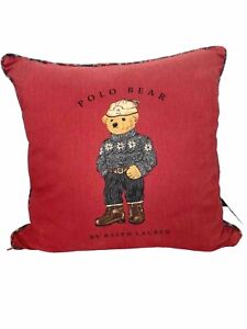 Vtg Ralph Lauren Polo Bear Throw Pillow Set Piping Sweater 18 X 18, 100% Cotton