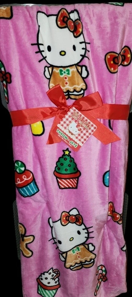Hello Kitty розовый Рождественский плед имбирный хлеб 60 x 70, новый!  - Изображение 1 из 1