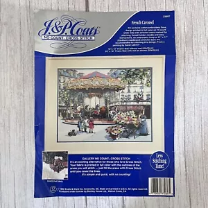 J&P Coats FRENCH CAROUSEL Stamped Cross Stitch Kit 23907 by Sandi Lebron WORKED - Foto 1 di 9