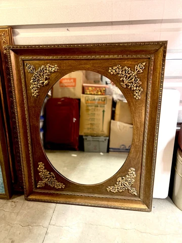 🦚vintage TraditionAL SPanisH styLe Wood BronZe Embellished Framed MIrror Cover