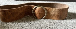 Vintage Bohemian Western Distressed Raw Brown Leather Belt Brass Buckle - Picture 1 of 4