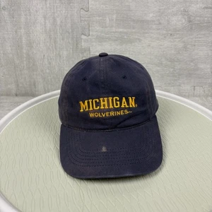 Cappello vintage Y2K Michigan Wolverines berretto cinturino posteriore blu navy tela logo UofM - Foto 1 di 6