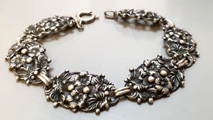 800 Silber Armband um 1930 mit kleinen Vergissmeinnicht 19 cm /1,4 cm - Bild 1 von 5