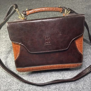 Bellerose Vintage 80er Jahre braun Leder Organizer Tasche Crossbody Top Henkel Riemen - Bild 1 von 10