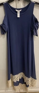 Guess Kids Off the Shoulder Dress Blue Cream Crochet Trim Size L (14) - Picture 1 of 5