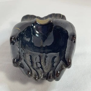 Cupped Hands Vintage Ashtray Japan Redware Black Gold Accents Small 3.5 inches - Picture 1 of 9