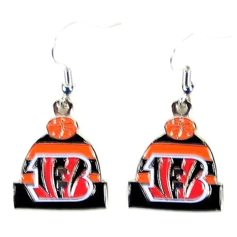 辛辛那提孟加拉虎悬垂耳环豆帽风格带标志 NFL 许可全新 — 第 1/1 张图片