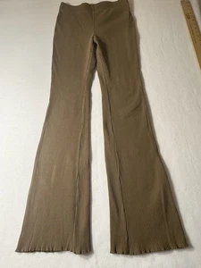 Good American Pants Womens 3 Tan Ribbed Flared Leg Pants Knit Pull On - Picture 1 of 8