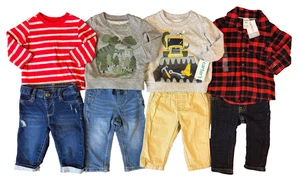 Carters Baby Boy 6 Months Pants Long Sleeve Shirts Outfits Clothes Lot Bulldozer - Picture 1 of 19